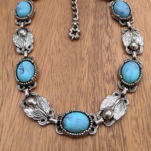 Faux Turquoise Silver Toned Necklace